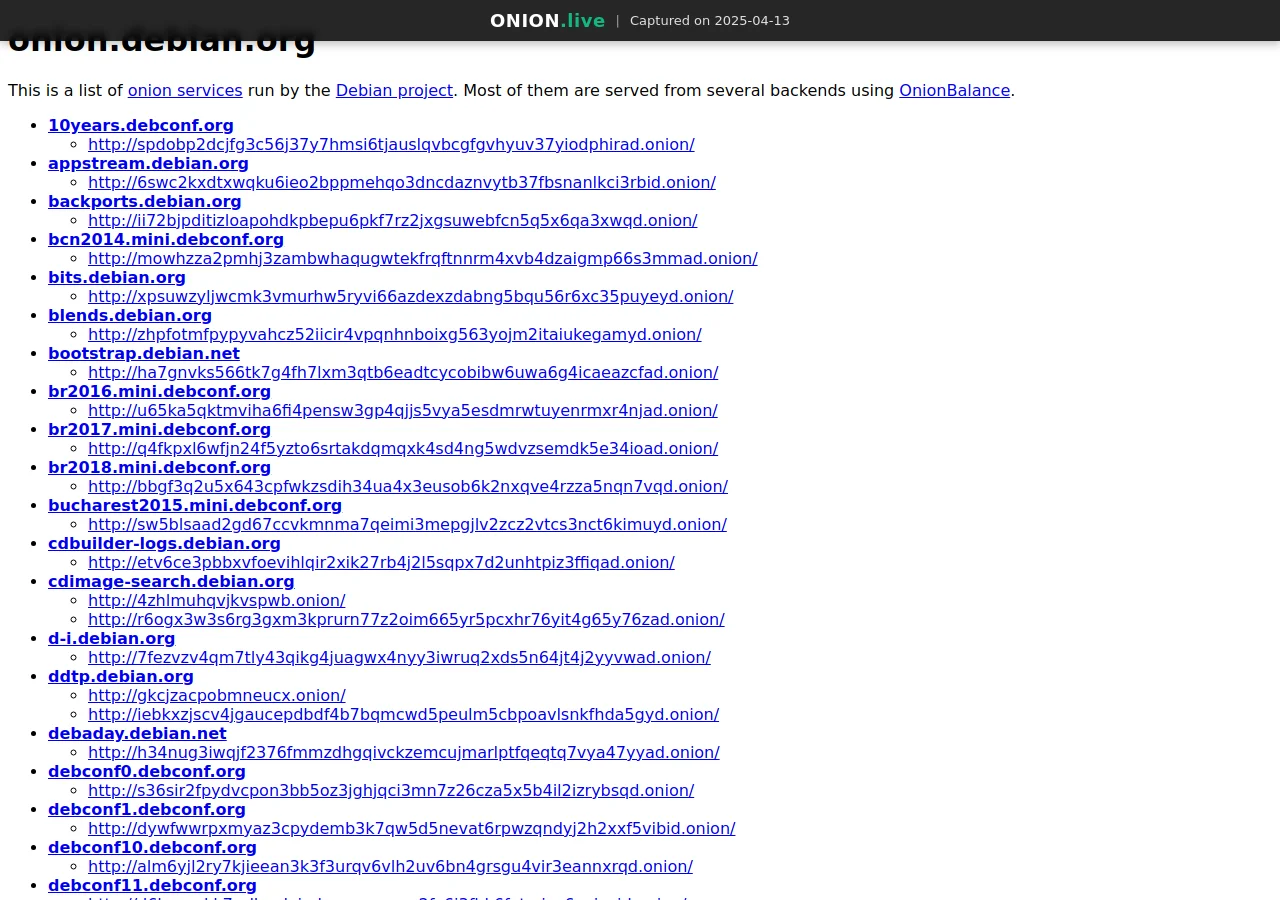 Debian Project Onion Services screenshot